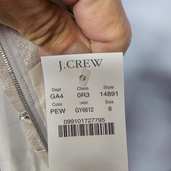 J. Crew Dress Pewter Babydoll Sleeveless Shimmery Linen Blend Ruched 6 NWT - Picture 9 of 11